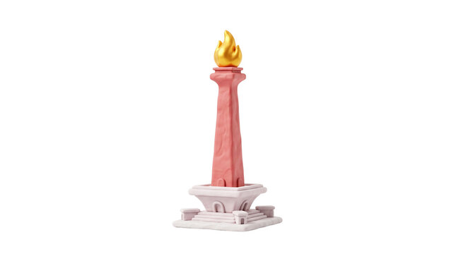 3D clay illustration of Monas National Monument of Indonesia isolated on white background