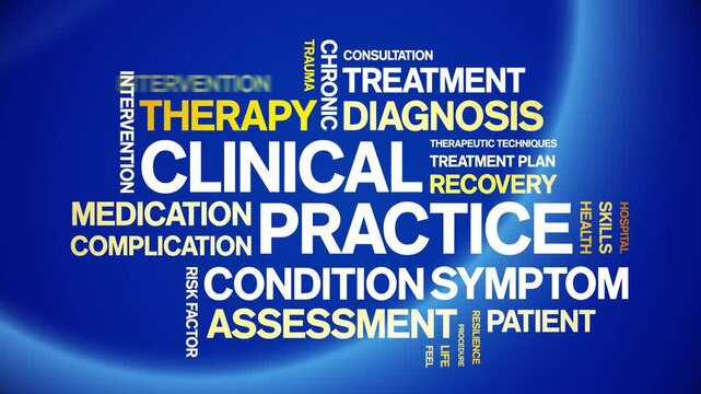 Clinical Practice animated word cloud-text design animation tag kinetic typography seamless loop.