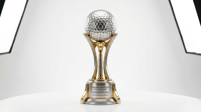Elegant Golf Trophy with Intricate Detailing on a White Background.