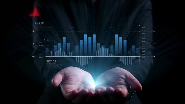 Economic caution visualized with fluctuating market graph, alert symbols, and negative data trends. Represents financial risk, market volatility, and economic uncertainty. Elide