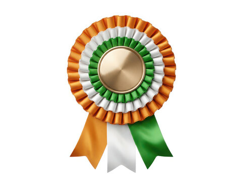 Decorative award rosette ribbon with orange white and green indian flag colors