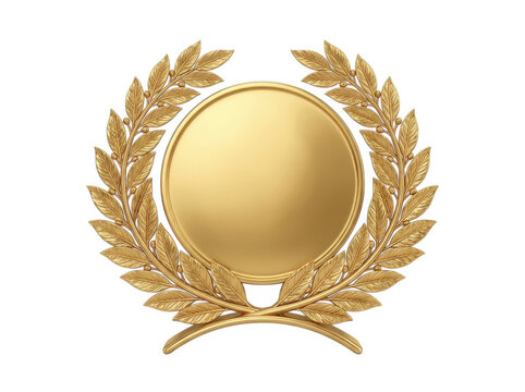 Shiny gold medal with a laurel wreath frame for a winner or achievement award