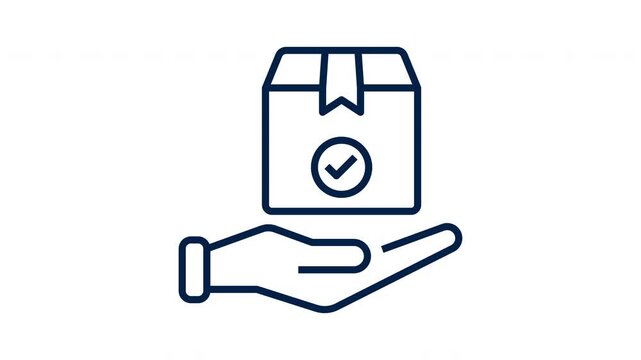 Package Delivery Line Icon Animation with Hand and Check Mark