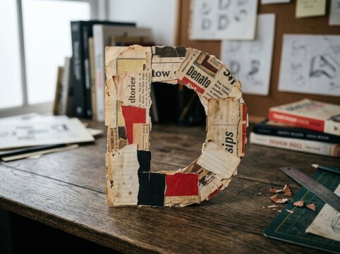 Handmade Letter D Craft Project on Wooden Desk.