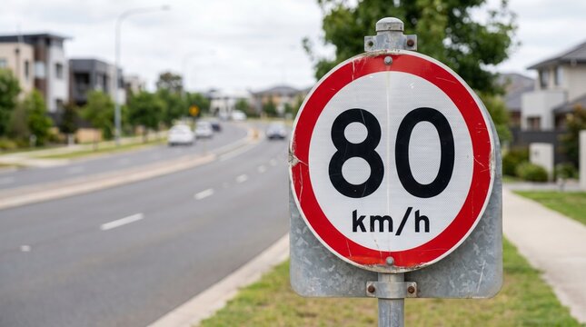 80 Kilometers Per Hour Speed Limit Sign on a Residential Road