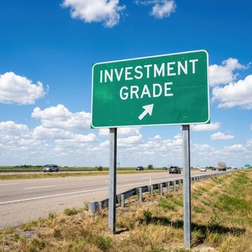 Investment Grade Sign on Highway Indicating Financial Success and Growth.