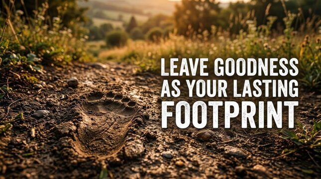 Leave Goodness As Your Lasting Footprint Inspirational Quote on Nature Trail.