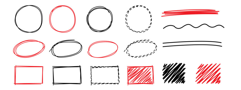 Drawn arrow strokes and geometric shapes present a hand sketched vector illustration