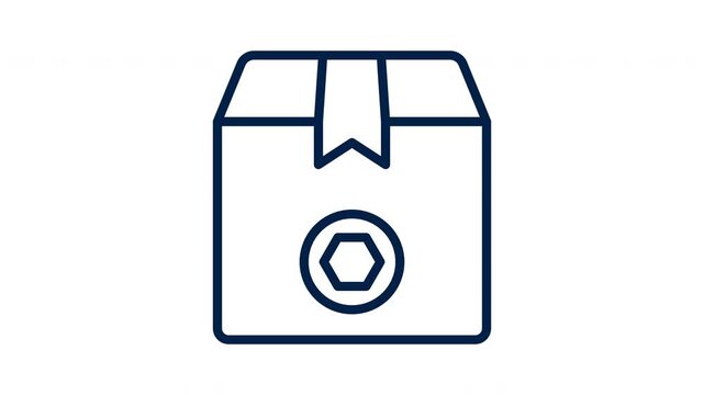 Animated Shipping Box Line Icon on White Background