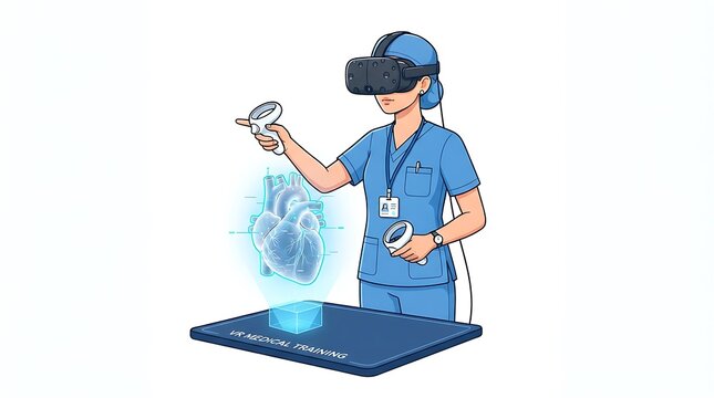 Medical professional using virtual reality headset for training or diagnosis