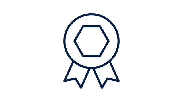 Award Ribbon Line Icon Animation with Hexagon Crest