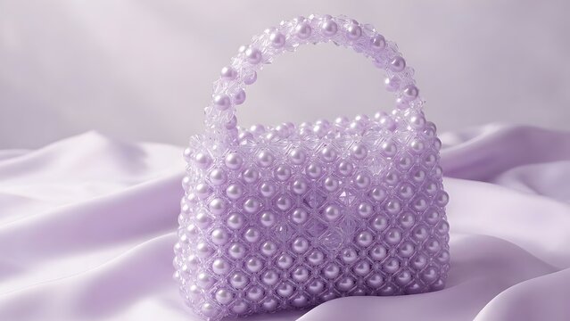 Lavender Pearl Beaded Mini Bag on silky background 
