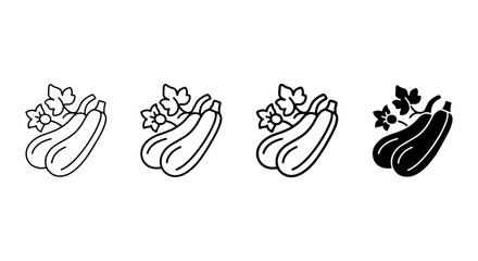 Obraz premium Zucchini Vector Icons, Summer Squash Vegetable Illustrations, Healthy Food Graphics, Outline and Silhouette Styles