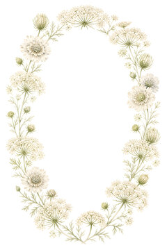 Queen Anne's lace oval frame watercolor illustration