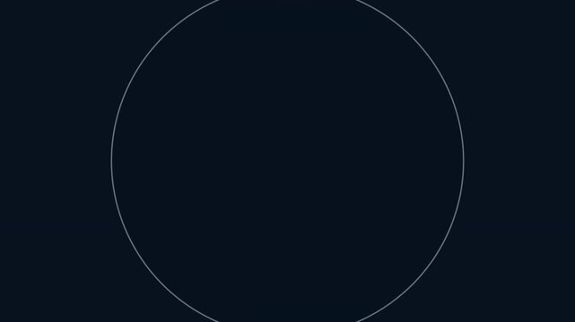 Minimalist geometric circle animation, thin white line rotating on dark blue background, elegant loading loop for corporate presentations