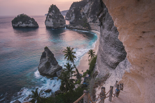 Diamond Beach cliff scenery on Penida Island, Indonesia