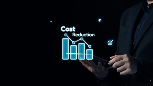 An engaging digital concept showcasing cost reduction in business through data visualization, highlighting charts, graphs, and economic symbols, ideal for finance-related themes. Qubit