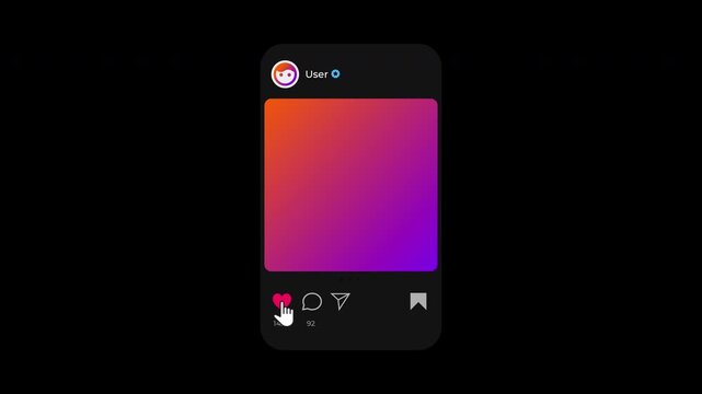 Animated Social Media Interface Displaying User Profile Navigation and Interactive Post Engagement.