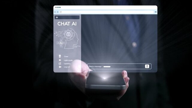 A captivating representation of a chat AI interface displayed on a smartphone, showcasing engaging conversation bubbles and interactive user elements, symbolizing modern communication. Qubit
