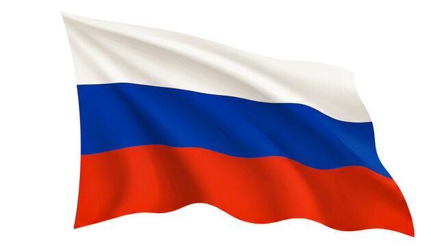 Russian federation flag waving with white blue and red horizontal stripes on transparent.