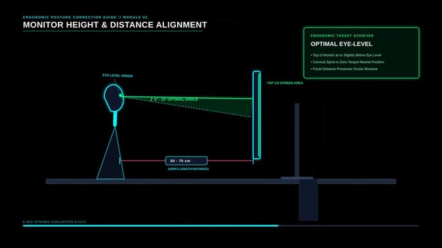 Ergonomic Monitor Height and Viewing Distance Adjustment Guide for Correct Office Posture Alignment