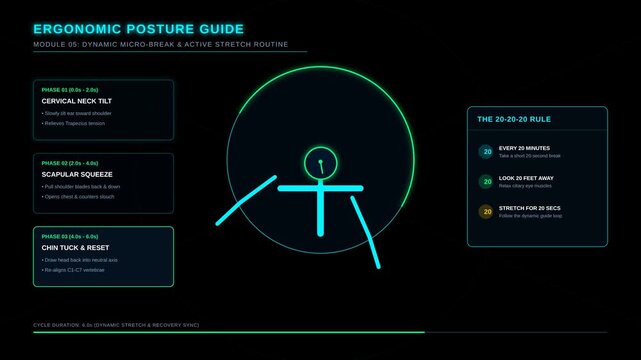Ergonomic Posture Guide for Office Workers with Stretching Exercises and 20 20 20 Vision Rule