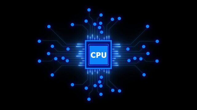 3d rendering cpu chip on dark blue background 4k motion video. isolated on transparent background.