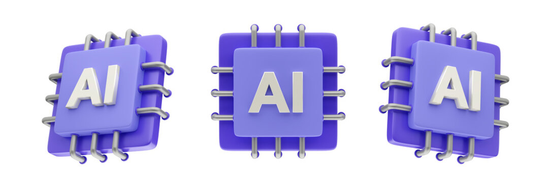 3D render Agentic AI for automation computer chip AI concept , Artificial Intelligence semiconductor chipset, AGI machine learning technology with ai agents data center  in difference angle icon set.