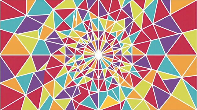 Abstract colorful geometric triangle mosaic background radial kaleidoscope starburst pattern dynamic vector design illustration artwork