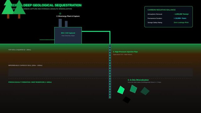 Diagram of BECCS and Deep Geological CO2 Sequestration Process for Carbon Capture Technology
