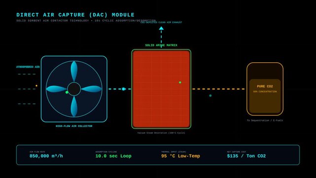 Direct Air Capture Technology Diagram Animation Illustrating Carbon Dioxide Removal Process