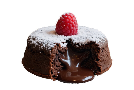 Melting chocolate cake isolated on transparent background 