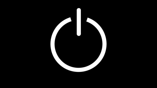 power button turning on and off ,looping animation .on the black screen . 4K