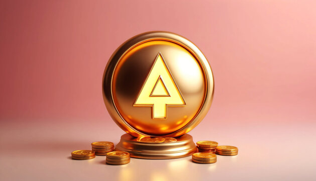 Golden up arrow coin symbol for growth and success
