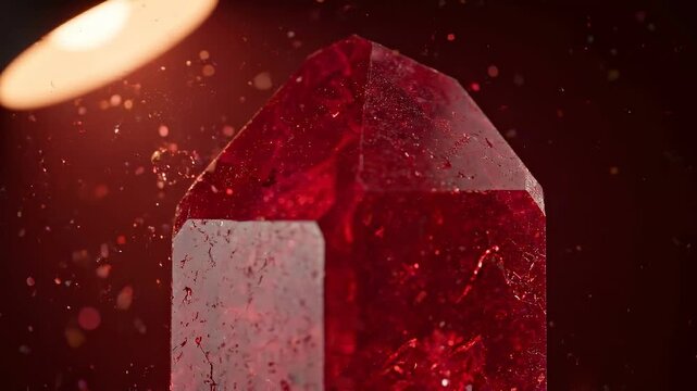Red Ruby Crystal Facets Expanding with Microscopic Movement, Representing Precious Gems and Royal Wealth