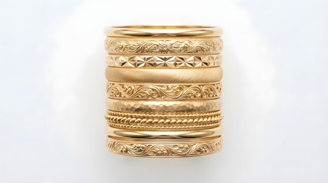 Stack of gold bangles isolated on white background