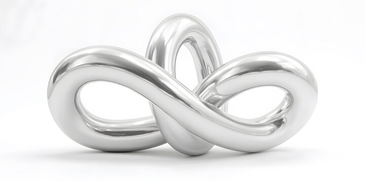 Polished silver metallic infinity knot rendered in three dimensions