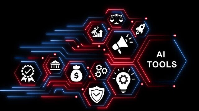 Ai tools concept with digital hexagon network and business animation artificial intelligence machine learning