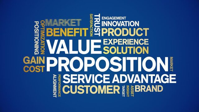 Value Proposition animated word cloud-text design animation tag kinetic typography seamless loop.