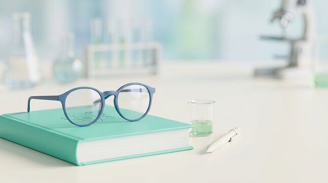 Glasses and book on a laboratory desk