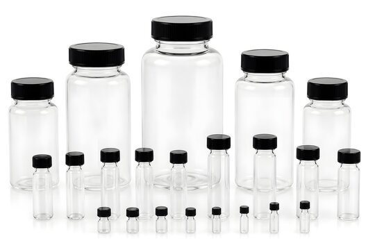 Multiple Blank Evidence Vials Arranged by Size for Professional Forensic Laboratory Collection Storage and Analysis