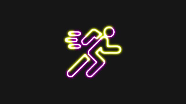 Neon running man animation showing speed and motion on dark background, perfect for dynamic sports and express delivery concepts.