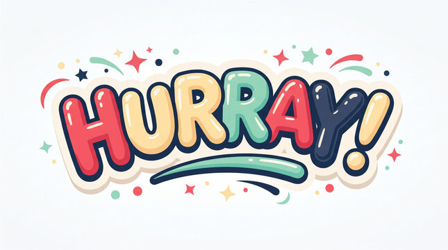 HURRAY Puffy Comic Lettering with Colorful Retro Celebration Sticker Design