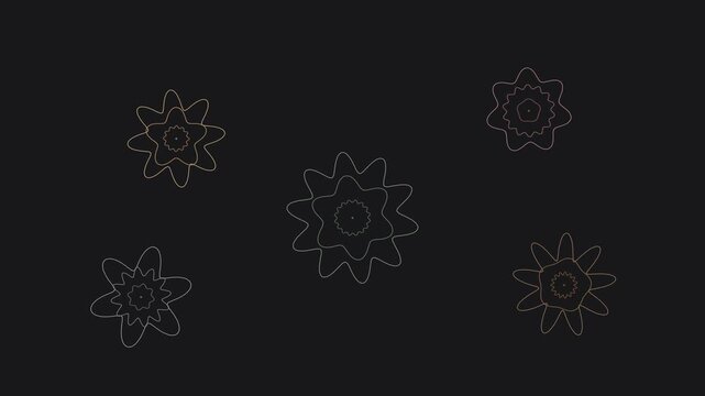Elegant golden spirograph mandalas with delicate linear vector curves on dark backdrop, embodying geometric harmony and balance