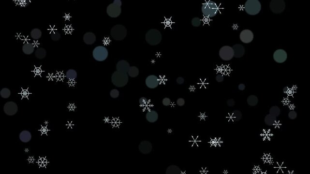 Stylized vector snowflakes with glowing bokeh lights overlay, creating an elegant festive winter celebration background