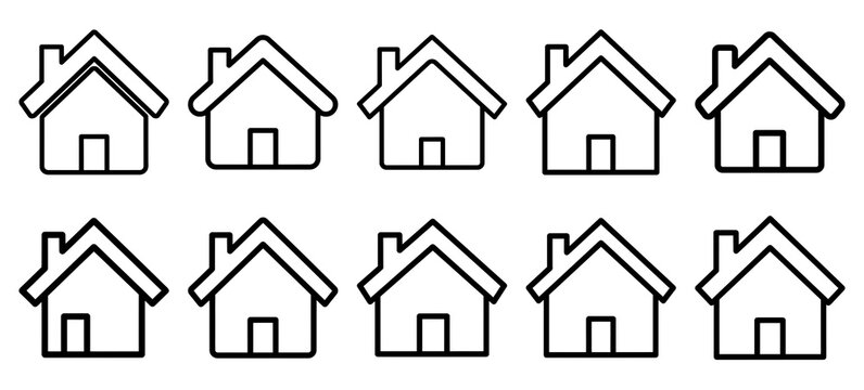 housing density outline line art icon set isolated on transparent background and real estate property outline icons