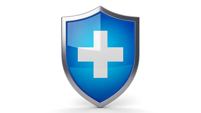 Blue medical shield with white cross representing healthcare protection and safety