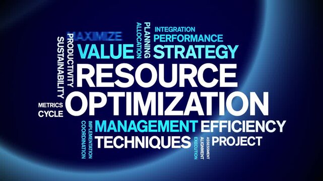 Resource Optimization animated word cloud-text design animation tag kinetic typography seamless loop.