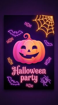 Halloween background with pumpkin and bats. Halloween Party Poster Template
