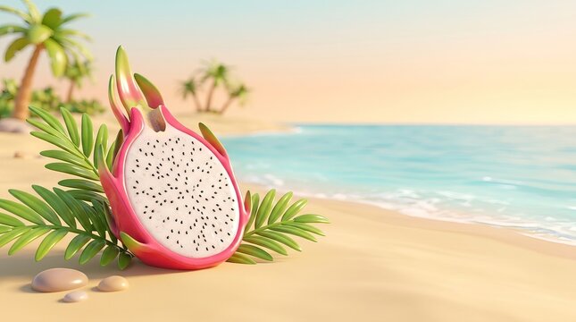 Fresh dragonfruit on a sunny tropical beach